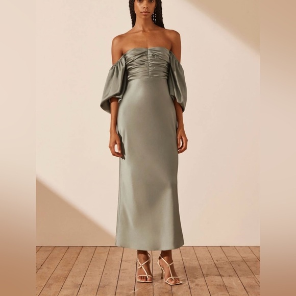 Shona Joy - Luxe Ruched bodice long sleeve midi dress - eucalyptus - Picture 2 of 10